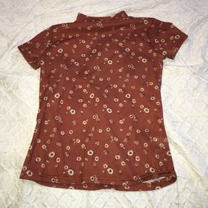floral chocolate brown, turtle neck bodycon shirt